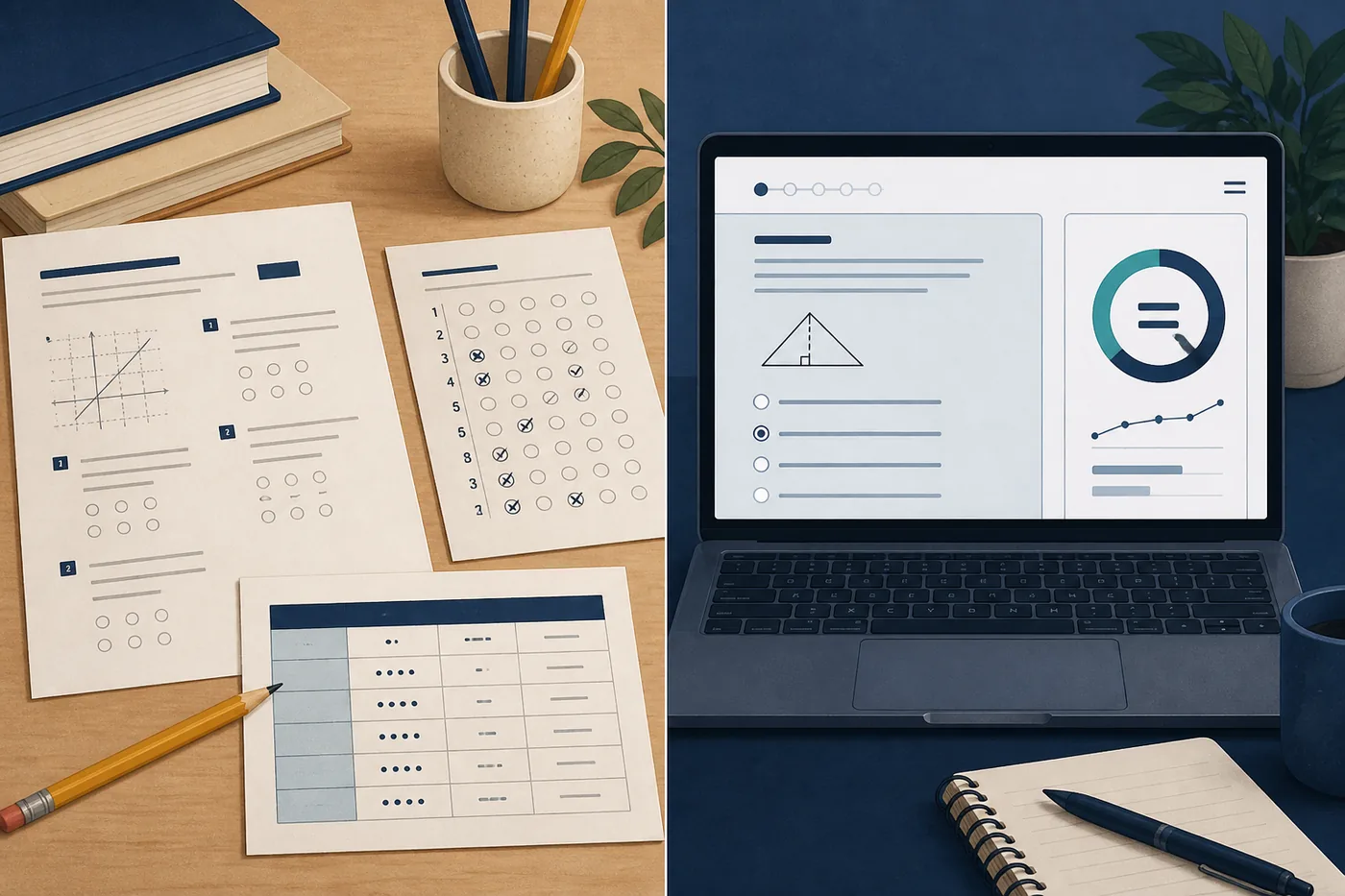 Editorial comparison of a paper SAT Practice Test 8 scoring worksheet and a simplified adaptive digital score report